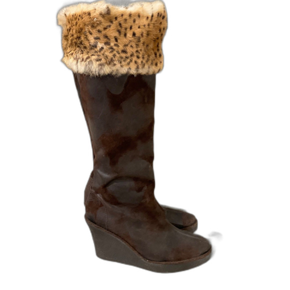 Donald J. Pliner Tiara BOOTS suede like w Faux FUR Wedge boots wms. 9.5 Brown - Picture 4 of 10